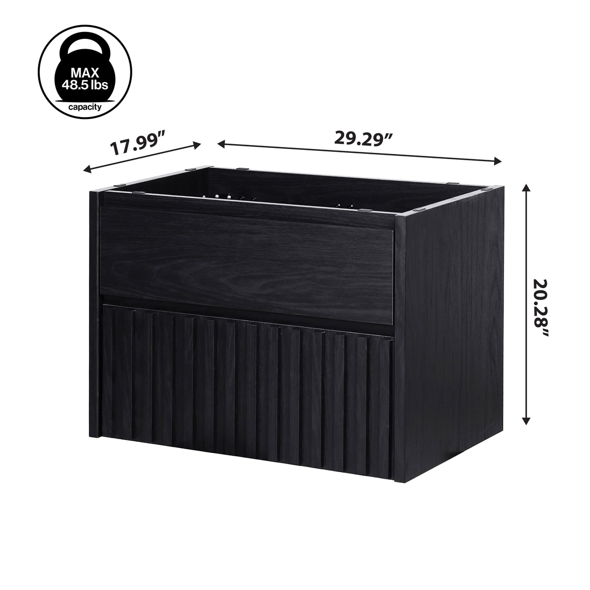 Pine Slat Modern Coastal 2-Drawer Wall Mounted Bath Vanity Cabinet Only (Sink Basin Not Included)
