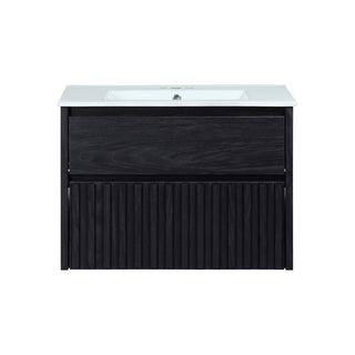 Pine Slat Modern Coastal 2-Drawer Wall Mounted Bath Vanity Cabinet Only (Sink Basin Not Included)