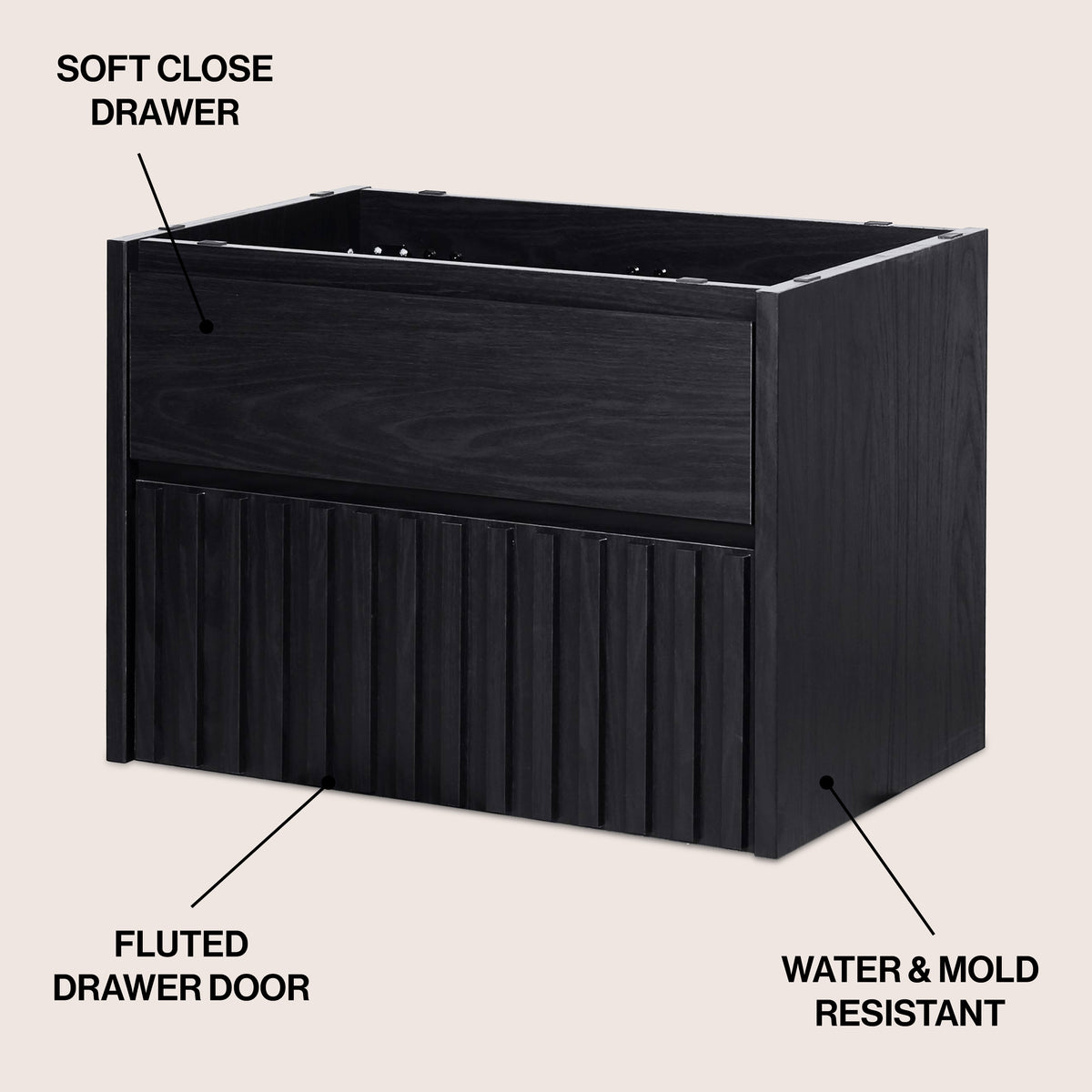 Pine Slat Modern Coastal 2-Drawer Wall Mounted Bath Vanity Cabinet Only (Sink Basin Not Included)