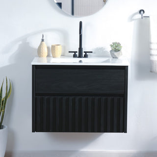 Pine Slat Modern Coastal 2-Drawer Wall Mounted Bath Vanity Cabinet Only (Sink Basin Not Included)
