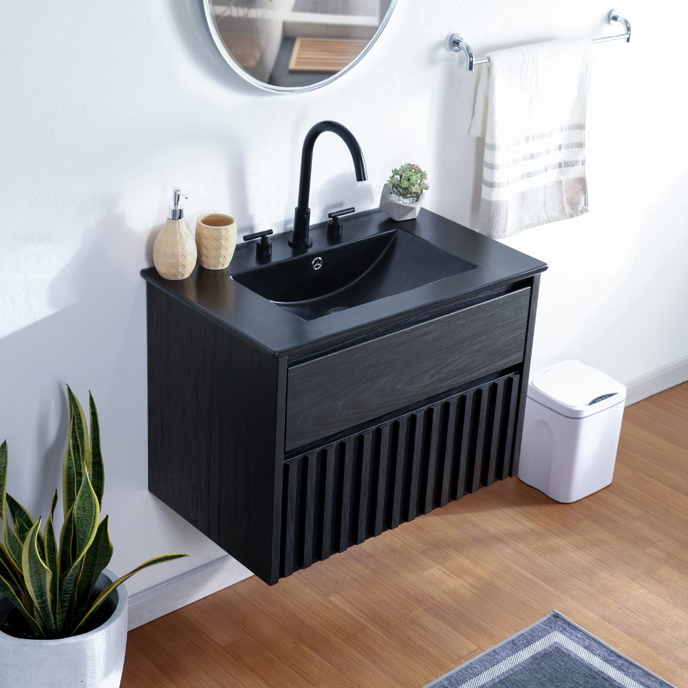 Pine Slat Modern Coastal 2-Drawer Wall Mounted Bath Vanity Cabinet Only (Sink Basin Not Included)