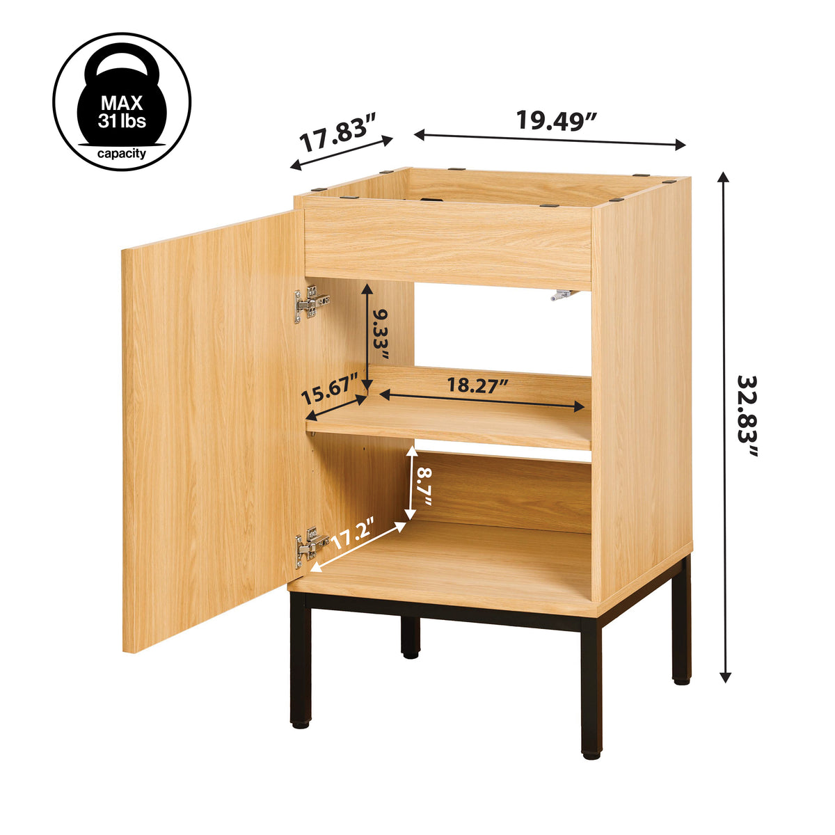 Fjord Geometric Modern Transitional 2-Shelf Bath Vanity Cabinet Only (Sink Basin Not Included)