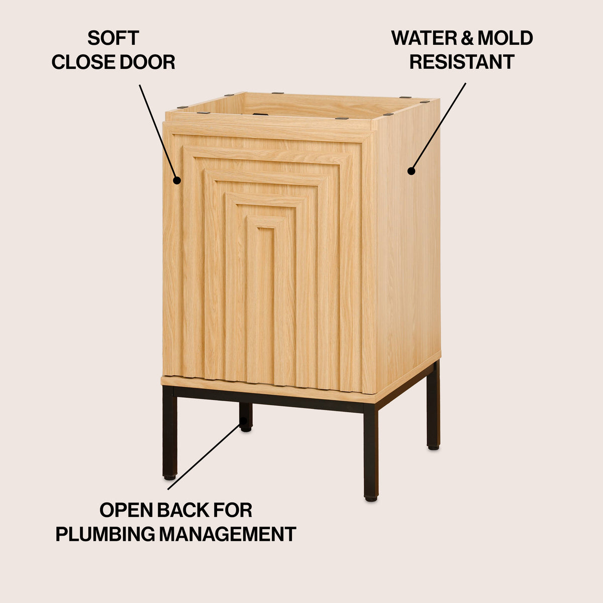 Fjord Geometric Modern Transitional 2-Shelf Bath Vanity Cabinet Only (Sink Basin Not Included)