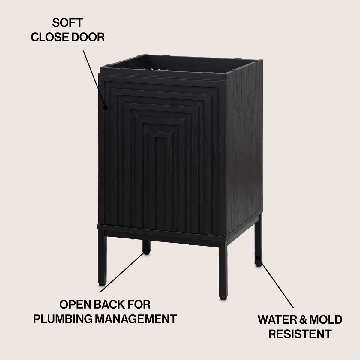Fjord Geometric Modern Transitional 2-Shelf Bath Vanity Cabinet Only (Sink Basin Not Included)