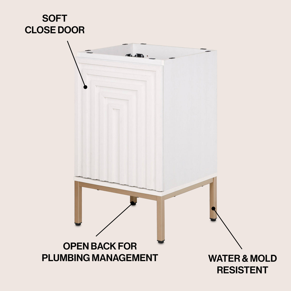 Fjord Geometric Modern Transitional 2-Shelf Bath Vanity Cabinet Only (Sink Basin Not Included)