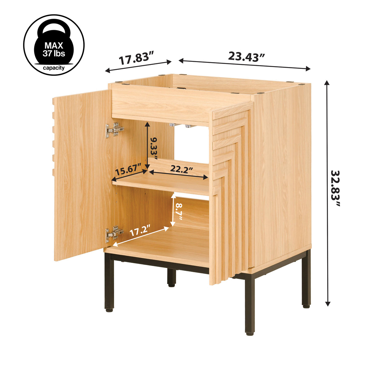 Fjord Geometric Modern Transitional 2-Shelf Bath Vanity Cabinet Only (Sink Basin Not Included)