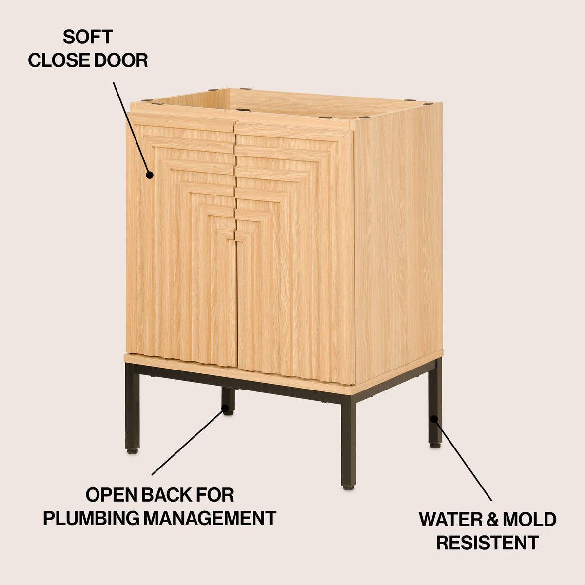 Fjord Geometric Modern Transitional 2-Shelf Bath Vanity Cabinet Only (Sink Basin Not Included)