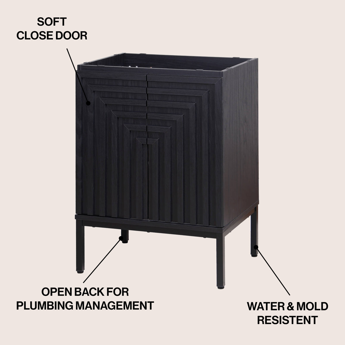 Fjord Geometric Modern Transitional 2-Shelf Bath Vanity Cabinet Only (Sink Basin Not Included)