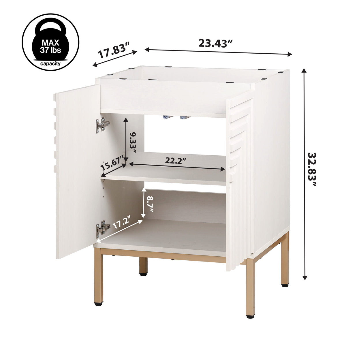 Fjord Geometric Modern Transitional 2-Shelf Bath Vanity Cabinet Only (Sink Basin Not Included)