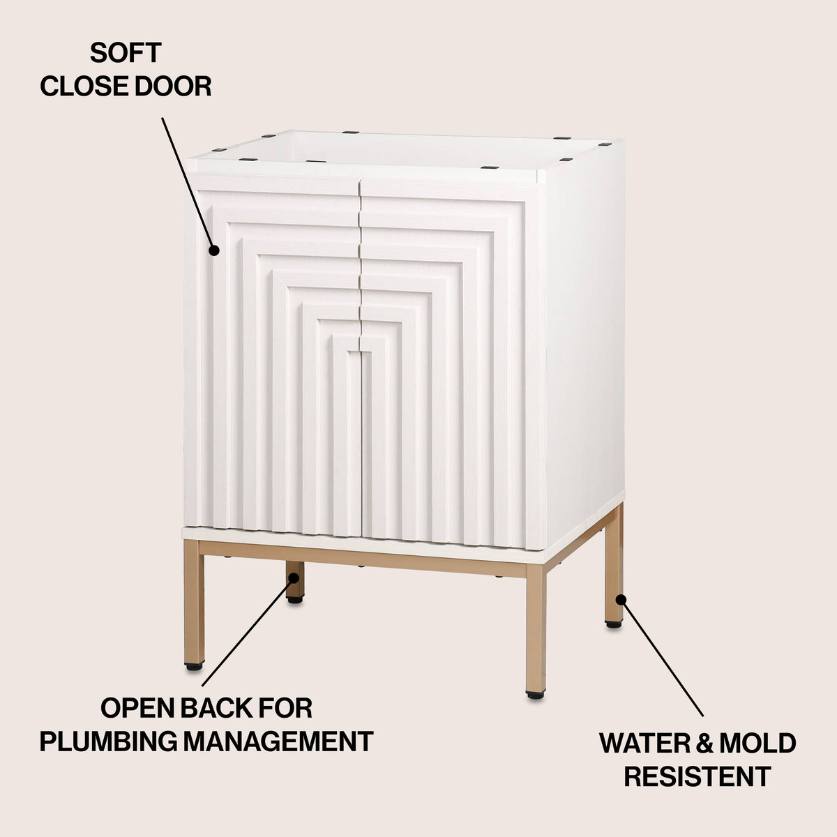 Fjord Geometric Modern Transitional 2-Shelf Bath Vanity Cabinet Only (Sink Basin Not Included)