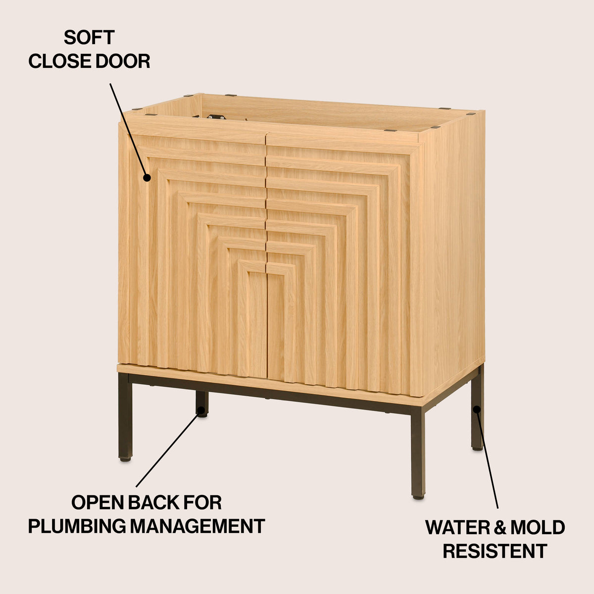 Fjord Geometric Modern Transitional 2-Shelf Bath Vanity Cabinet Only (Sink Basin Not Included)