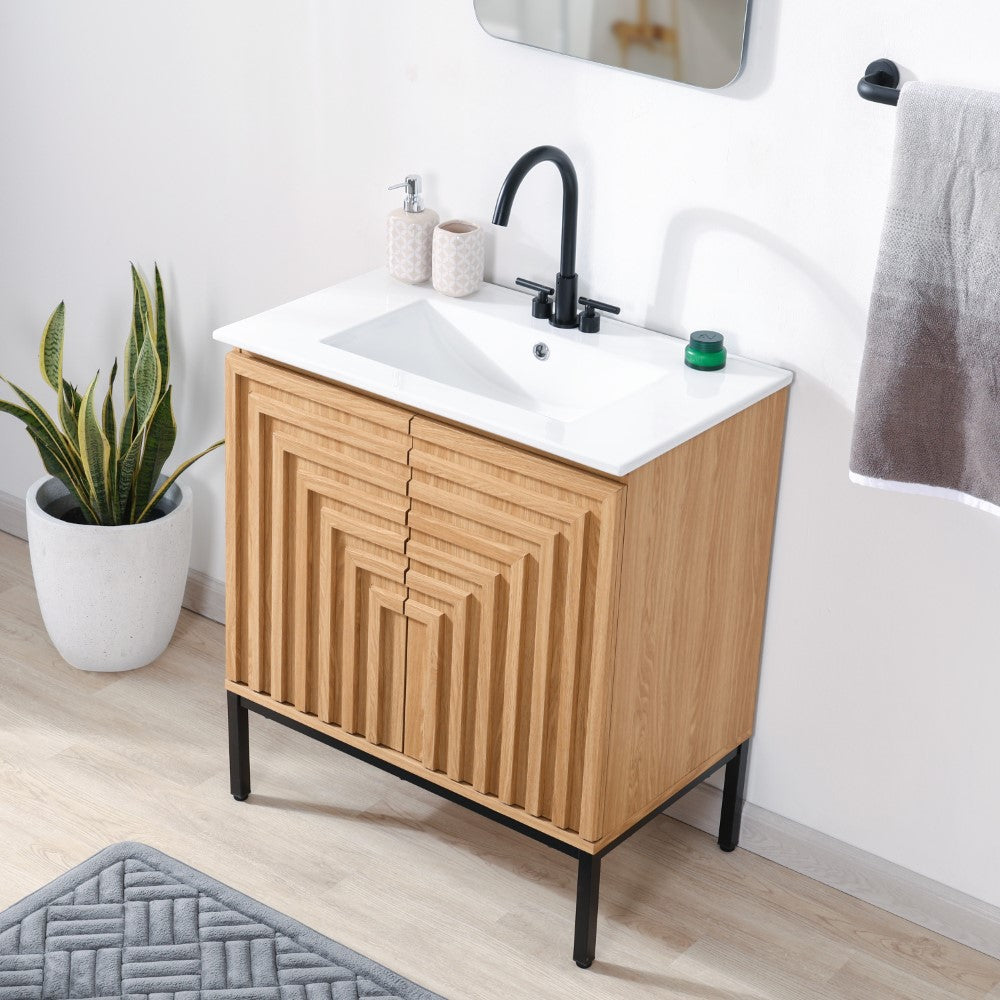 Fjord Geometric Modern Transitional 2-Shelf Bath Vanity Cabinet Only (Sink Basin Not Included)