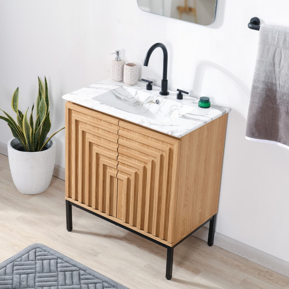 Fjord Geometric Modern Transitional 2-Shelf Bath Vanity Cabinet Only (Sink Basin Not Included)