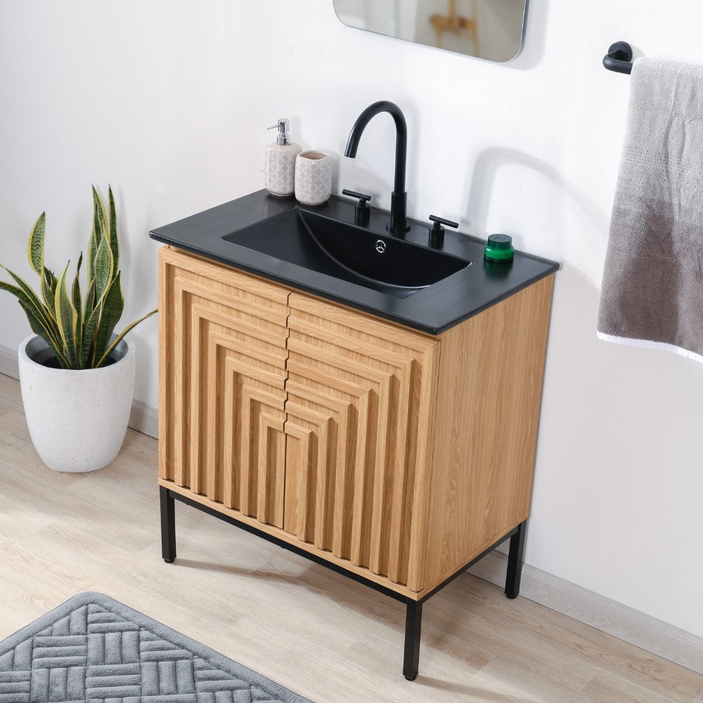 Fjord Geometric Modern Transitional 2-Shelf Bath Vanity Cabinet Only (Sink Basin Not Included)