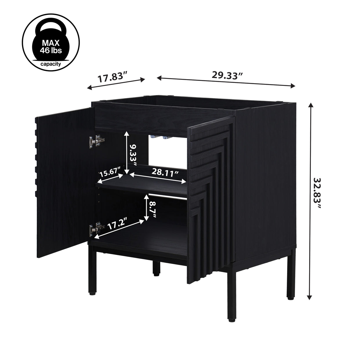 Fjord Geometric Modern Transitional 2-Shelf Bath Vanity Cabinet Only (Sink Basin Not Included)