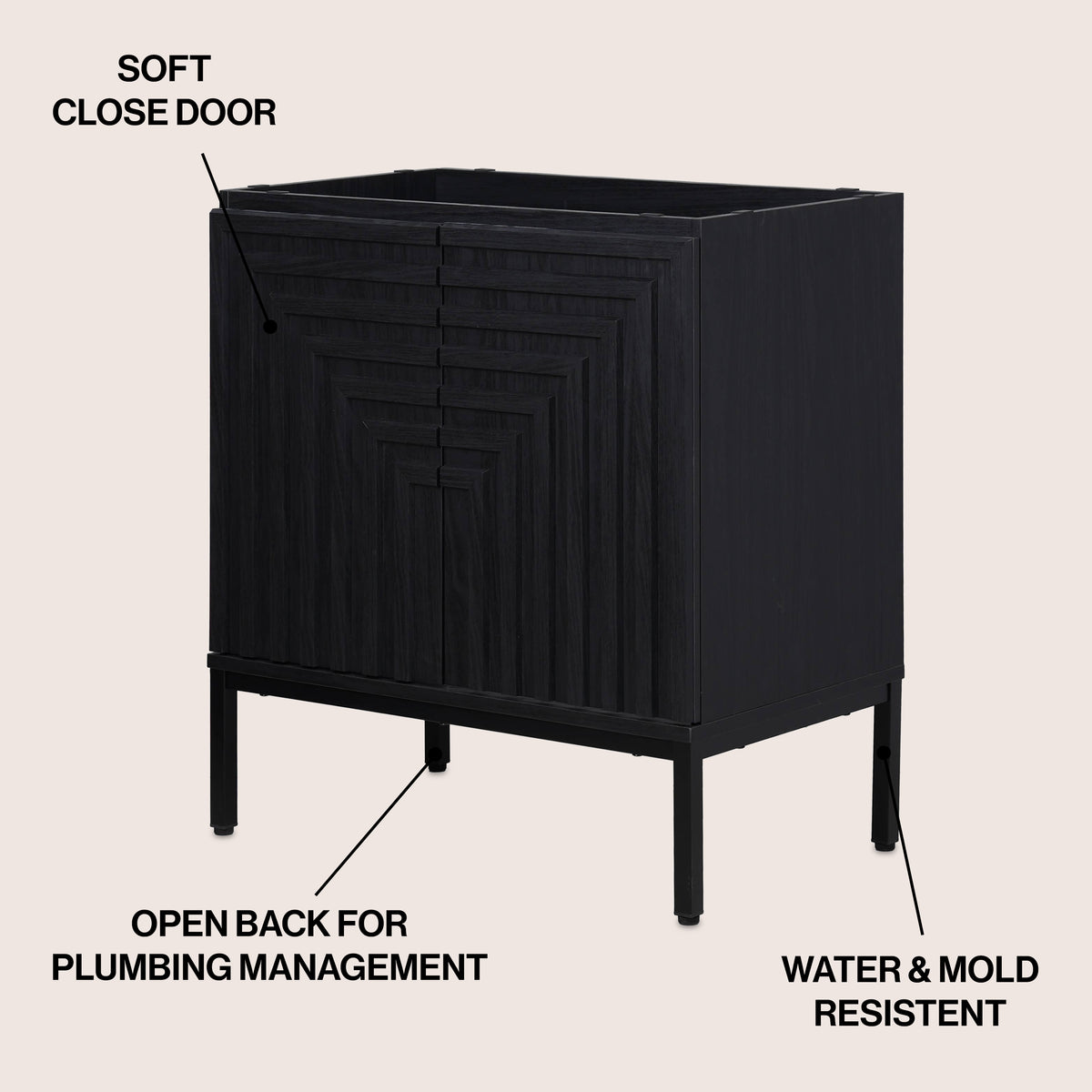 Fjord Geometric Modern Transitional 2-Shelf Bath Vanity Cabinet Only (Sink Basin Not Included)