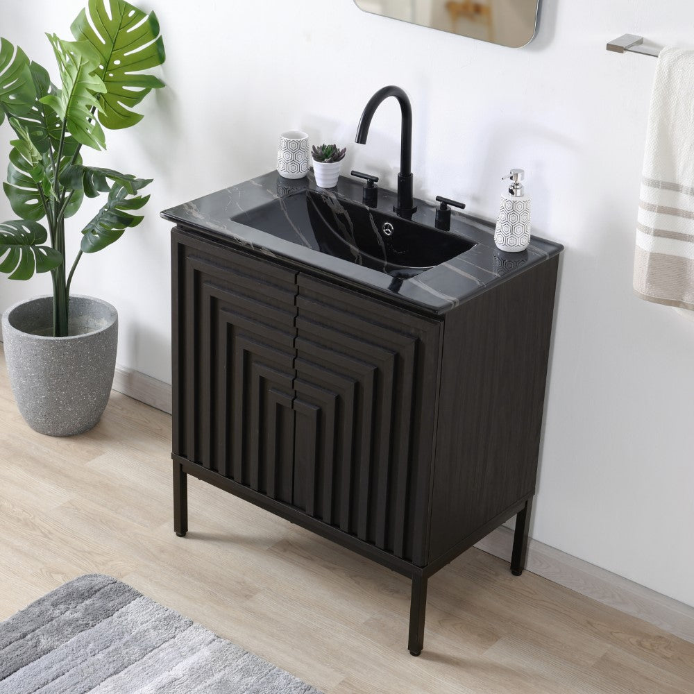 Fjord Geometric Modern Transitional 2-Shelf Bath Vanity Cabinet Only (Sink Basin Not Included)