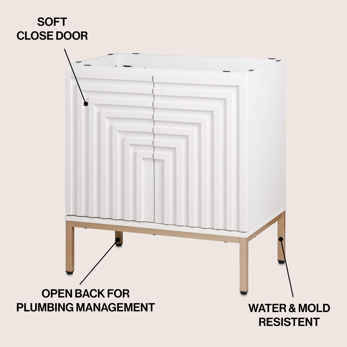 Fjord Geometric Modern Transitional 2-Shelf Bath Vanity Cabinet Only (Sink Basin Not Included)