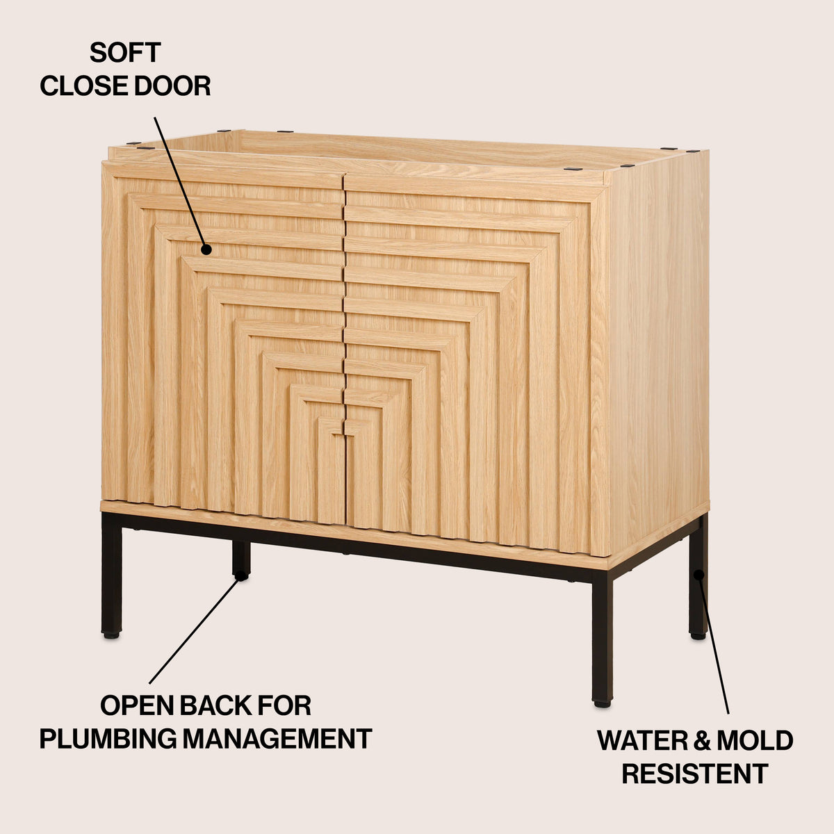 Fjord Geometric Modern Transitional 2-Shelf Bath Vanity Cabinet Only (Sink Basin Not Included)