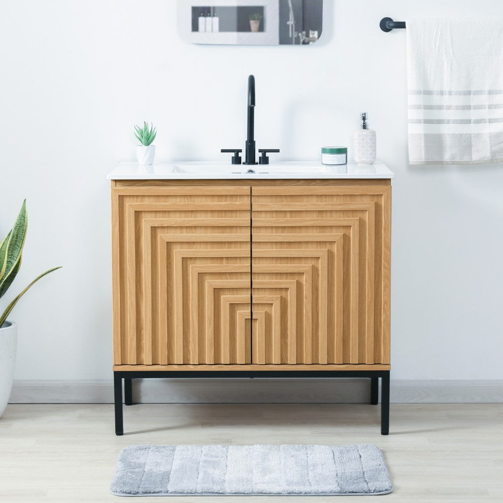Fjord Geometric Modern Transitional 2-Shelf Bath Vanity Cabinet Only (Sink Basin Not Included)
