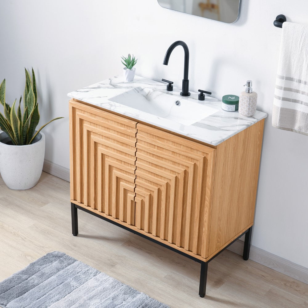 Fjord Geometric Modern Transitional 2-Shelf Bath Vanity Cabinet Only (Sink Basin Not Included)
