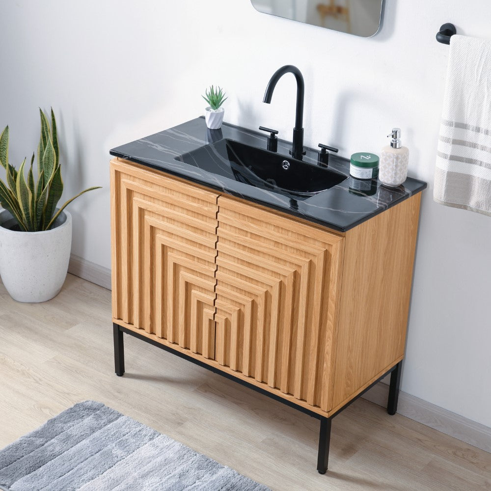 Fjord Geometric Modern Transitional 2-Shelf Bath Vanity Cabinet Only (Sink Basin Not Included)