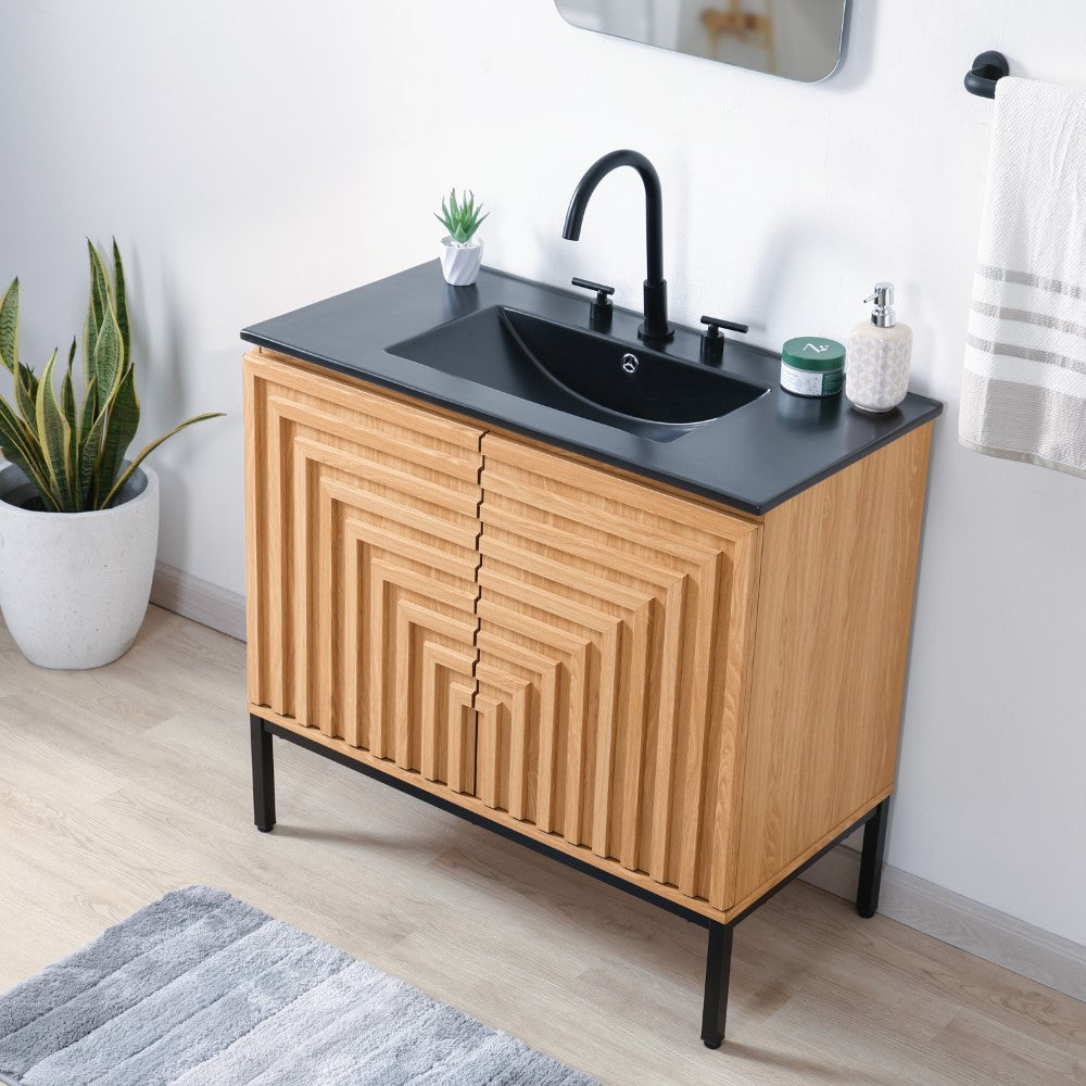 Fjord Geometric Modern Transitional 2-Shelf Bath Vanity Cabinet Only (Sink Basin Not Included)