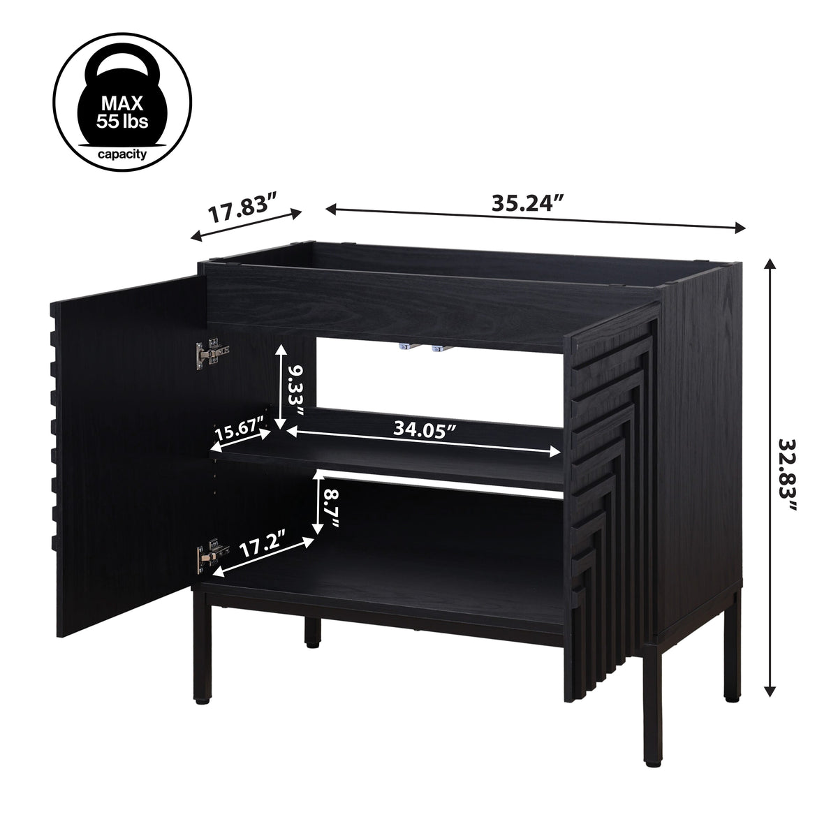 Fjord Geometric Modern Transitional 2-Shelf Bath Vanity Cabinet Only (Sink Basin Not Included)