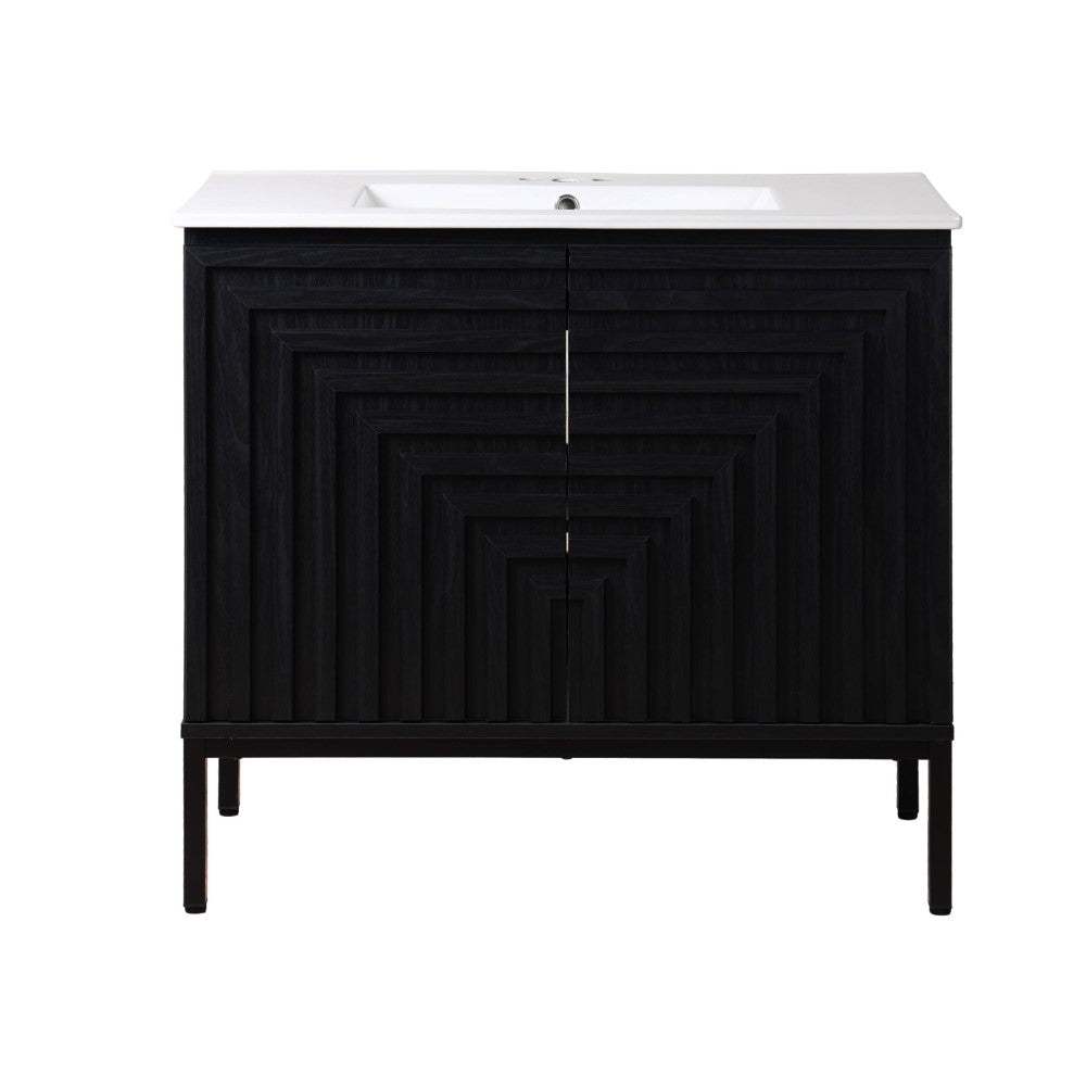 Fjord Geometric Modern Transitional 2-Shelf Bath Vanity Cabinet Only (Sink Basin Not Included)