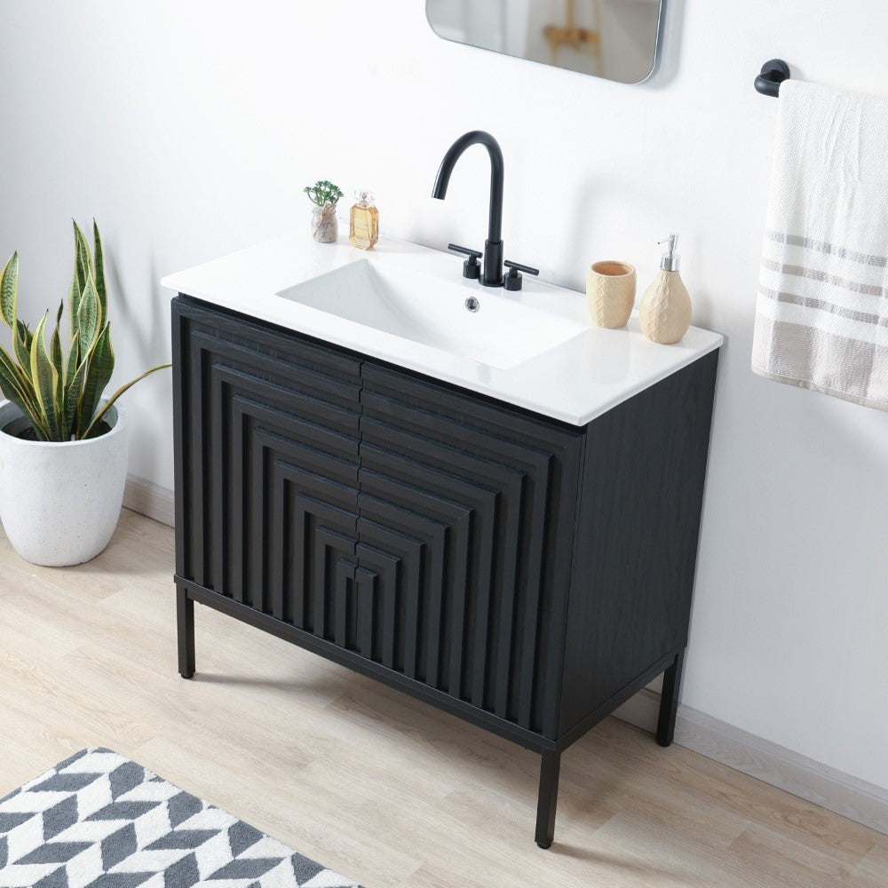 Fjord Geometric Modern Transitional 2-Shelf Bath Vanity Cabinet Only (Sink Basin Not Included)
