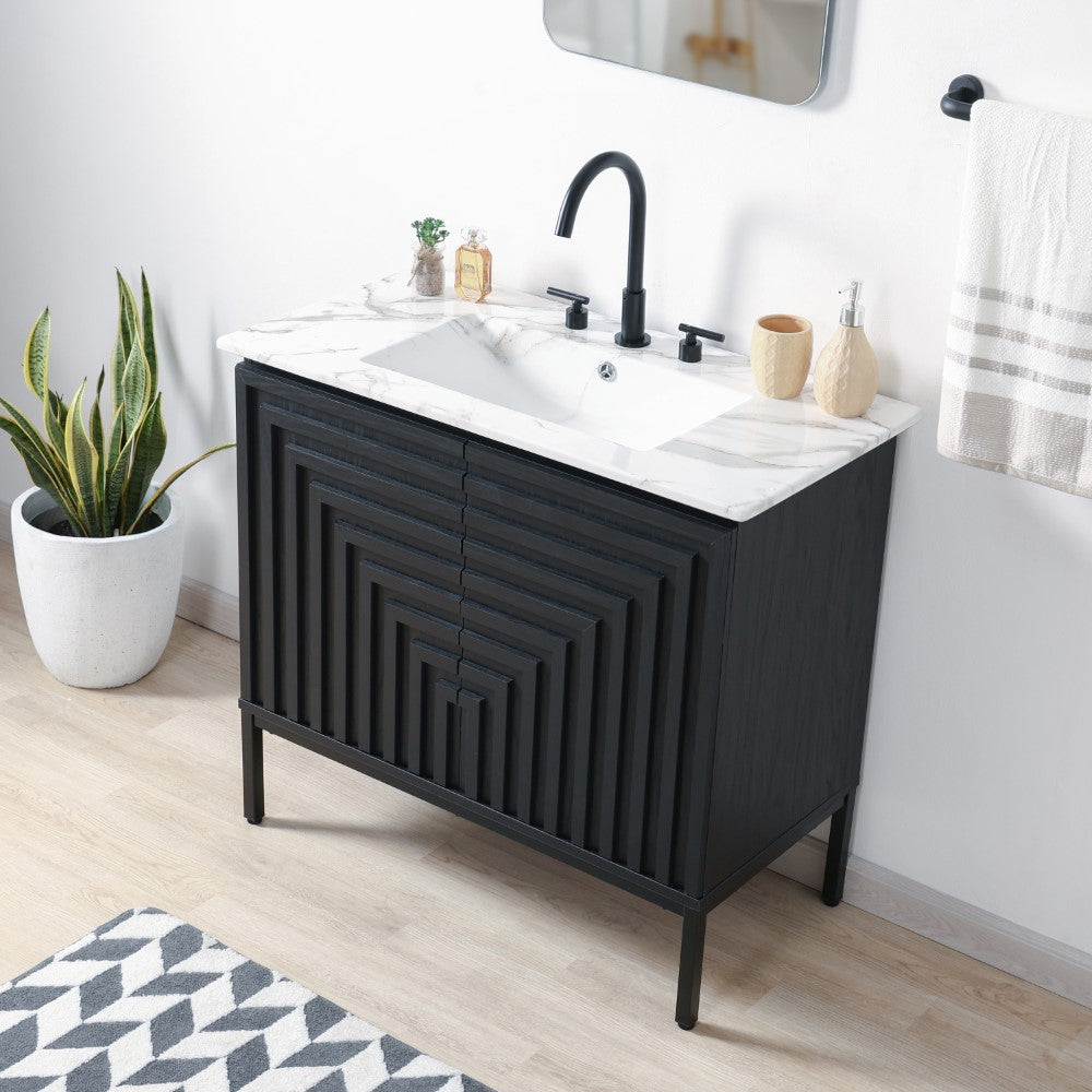 Fjord Geometric Modern Transitional 2-Shelf Bath Vanity Cabinet Only (Sink Basin Not Included)
