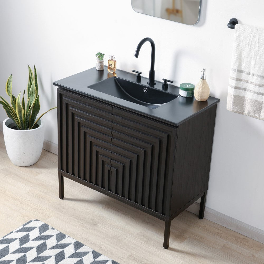 Fjord Geometric Modern Transitional 2-Shelf Bath Vanity Cabinet Only (Sink Basin Not Included)