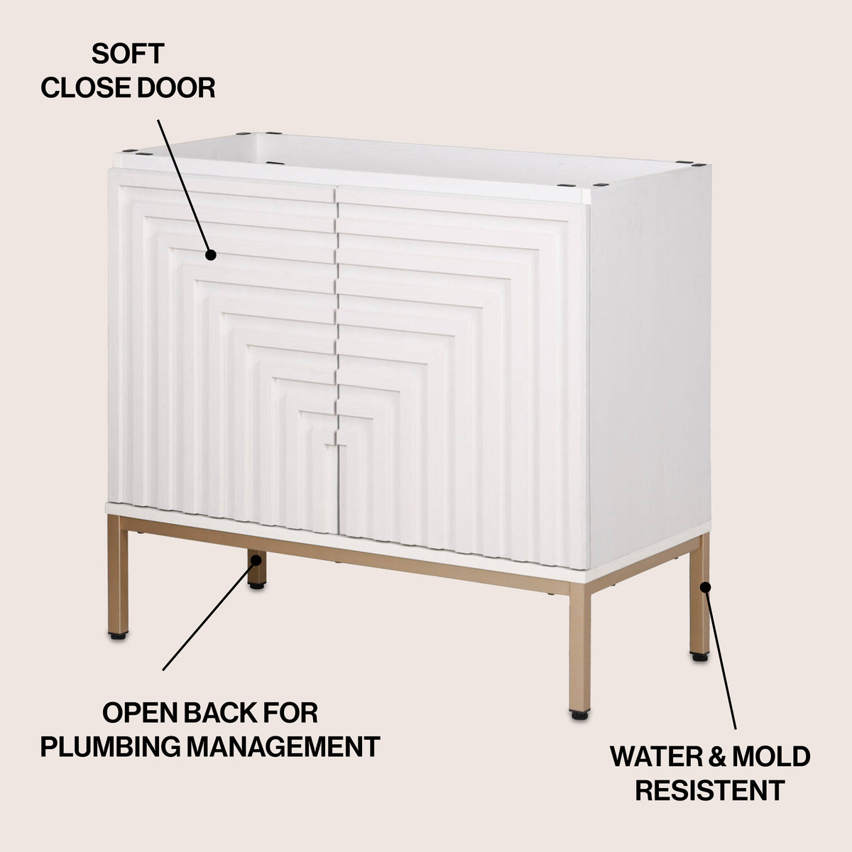 Fjord Geometric Modern Transitional 2-Shelf Bath Vanity Cabinet Only (Sink Basin Not Included)