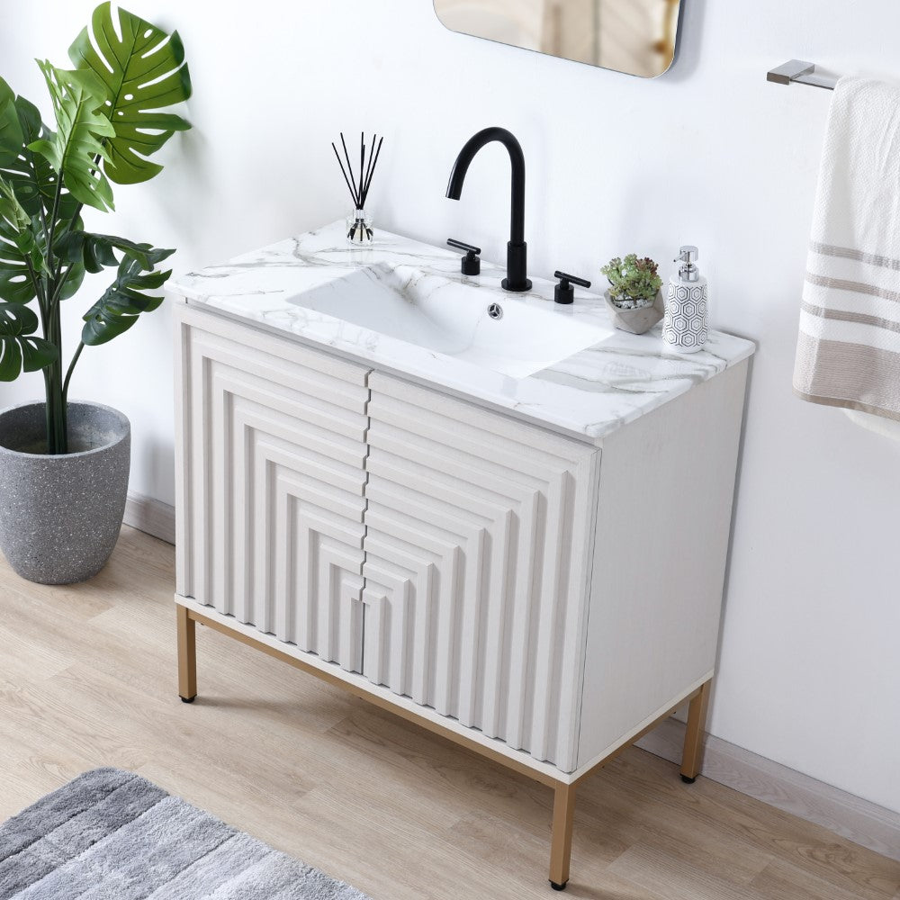 Fjord Geometric Modern Transitional 2-Shelf Bath Vanity Cabinet Only (Sink Basin Not Included)