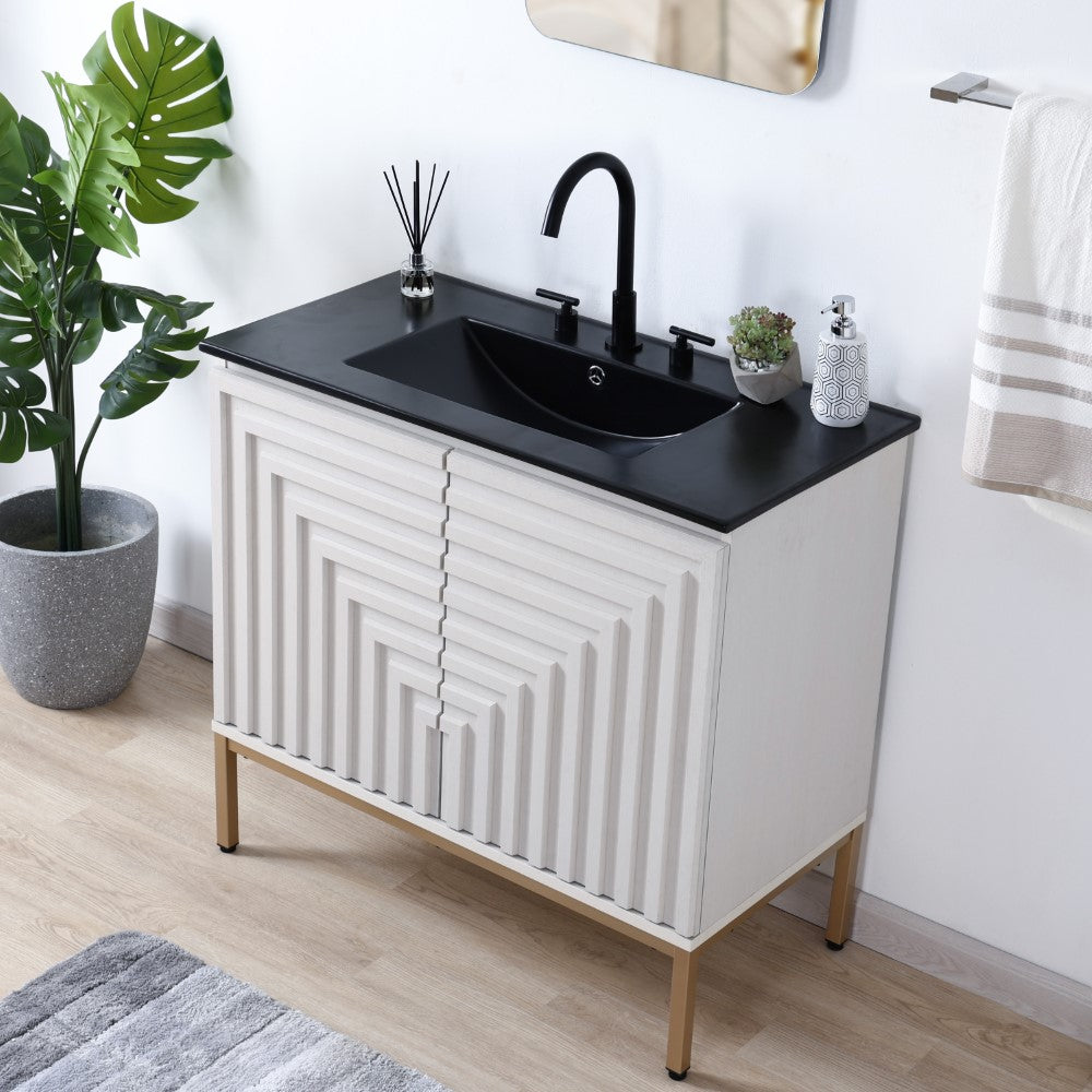 Fjord Geometric Modern Transitional 2-Shelf Bath Vanity Cabinet Only (Sink Basin Not Included)