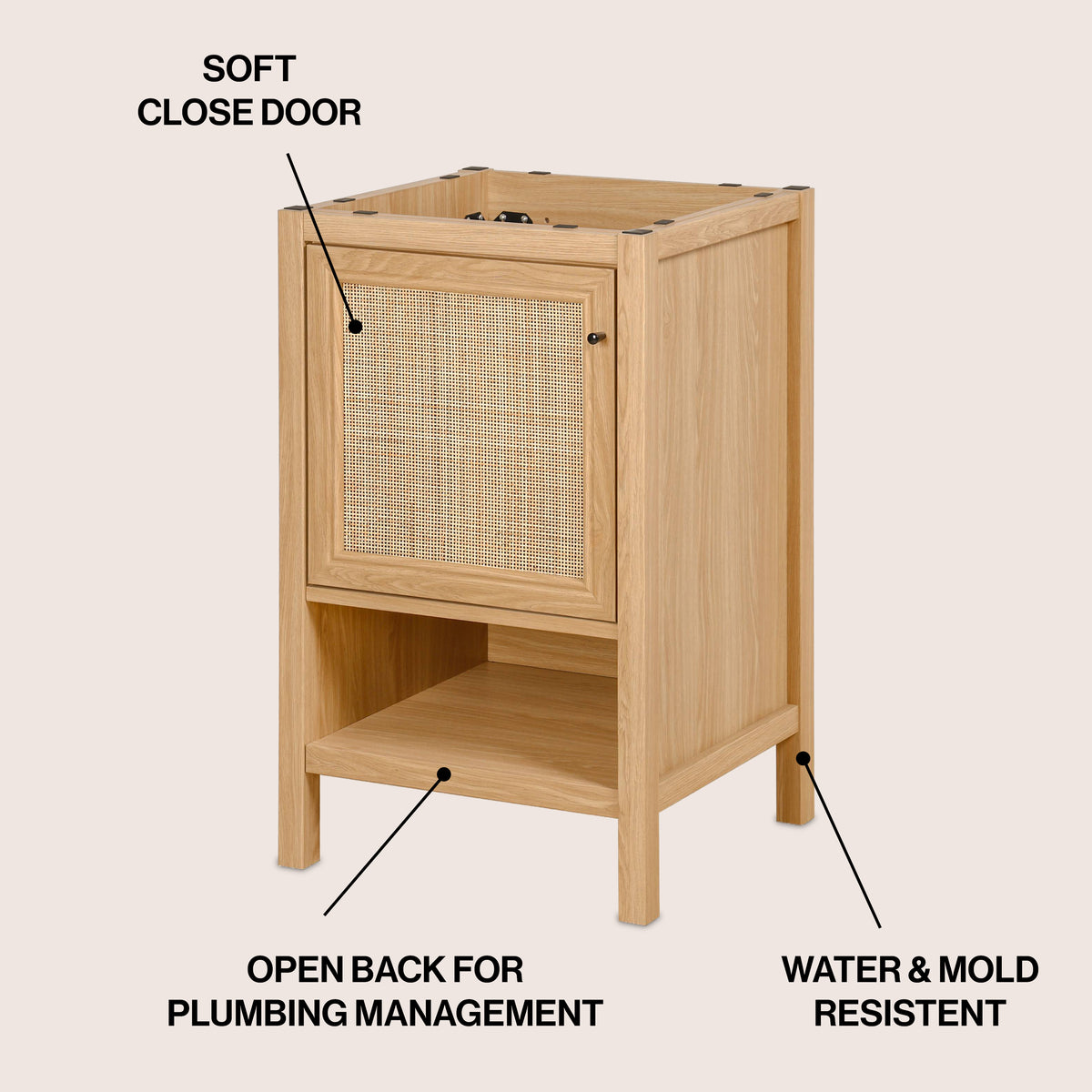 Orchid Rattan Modern Coastal 2-Shelf Bath Vanity Cabinet Only (Sink Basin Not Included)