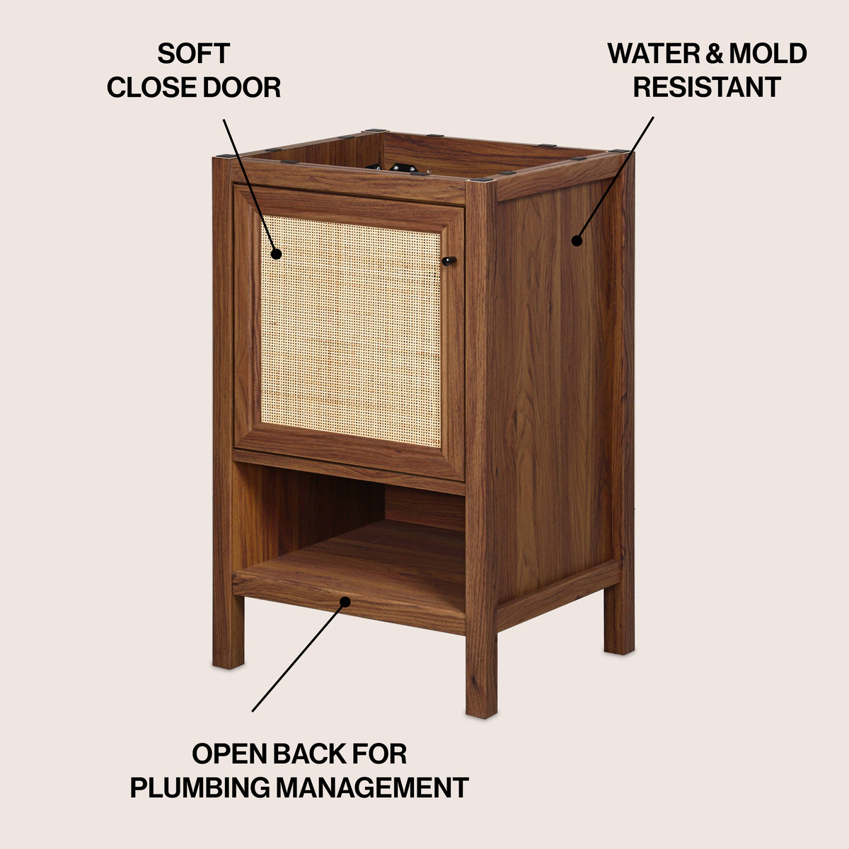 Orchid Rattan Modern Coastal 2-Shelf Bath Vanity Cabinet Only (Sink Basin Not Included)
