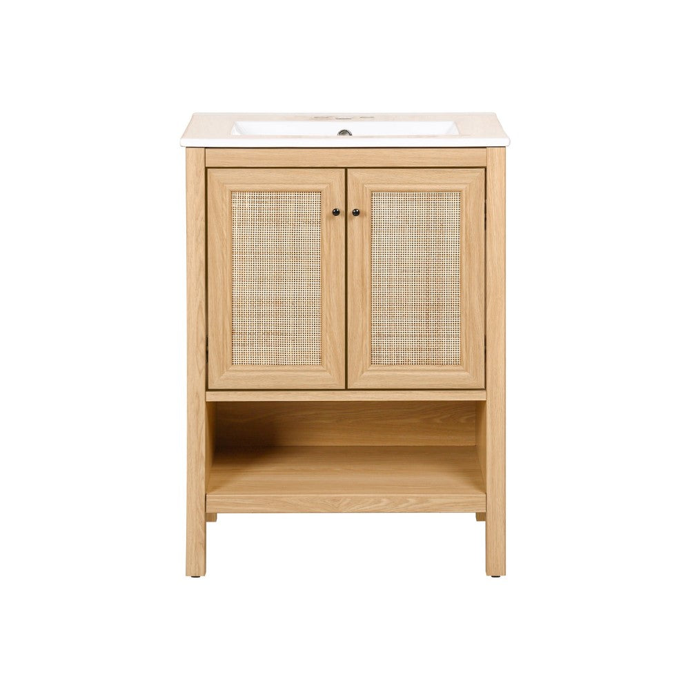 Orchid Rattan Modern Coastal 2-Shelf Bath Vanity Cabinet Only (Sink Basin Not Included)