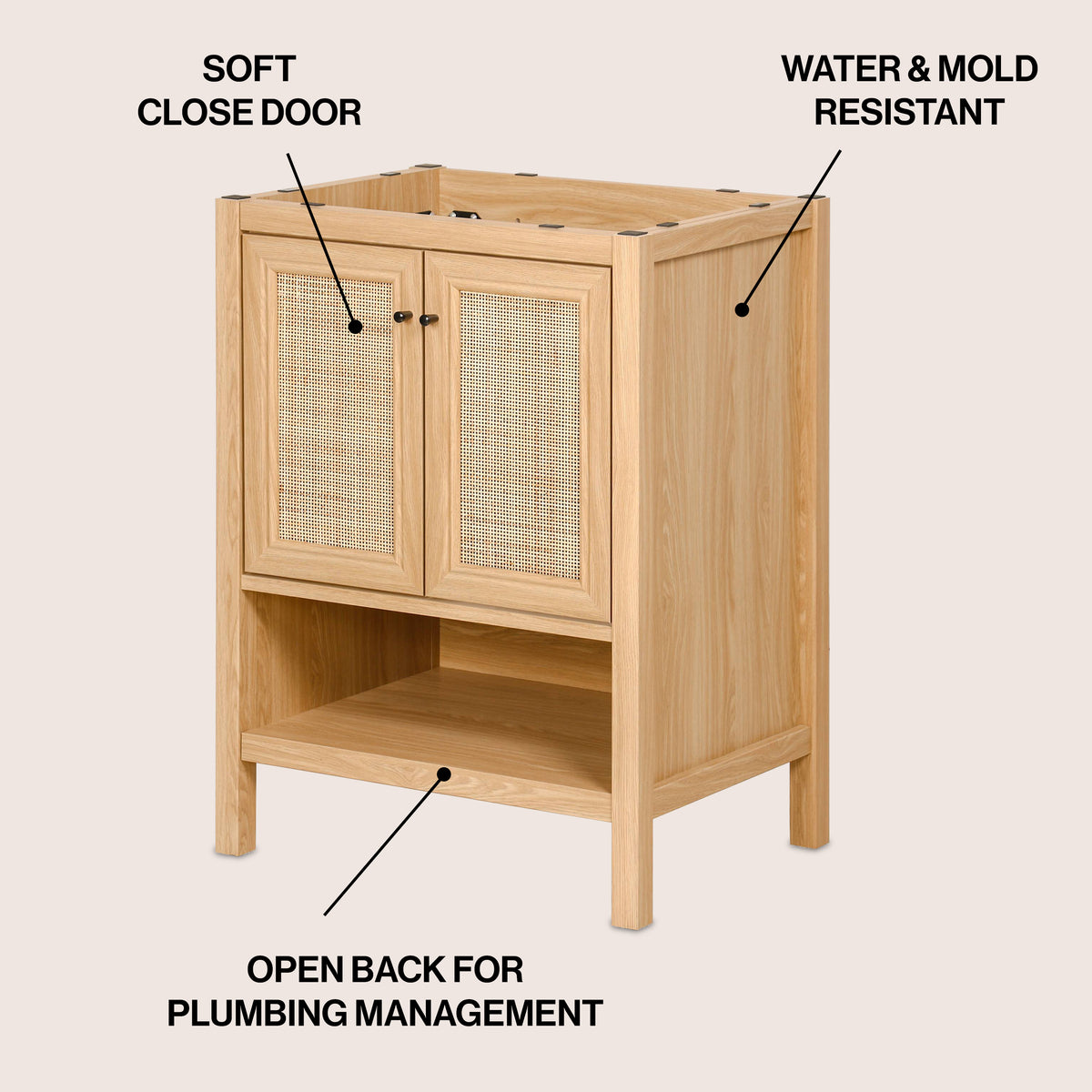 Orchid Rattan Modern Coastal 2-Shelf Bath Vanity Cabinet Only (Sink Basin Not Included)