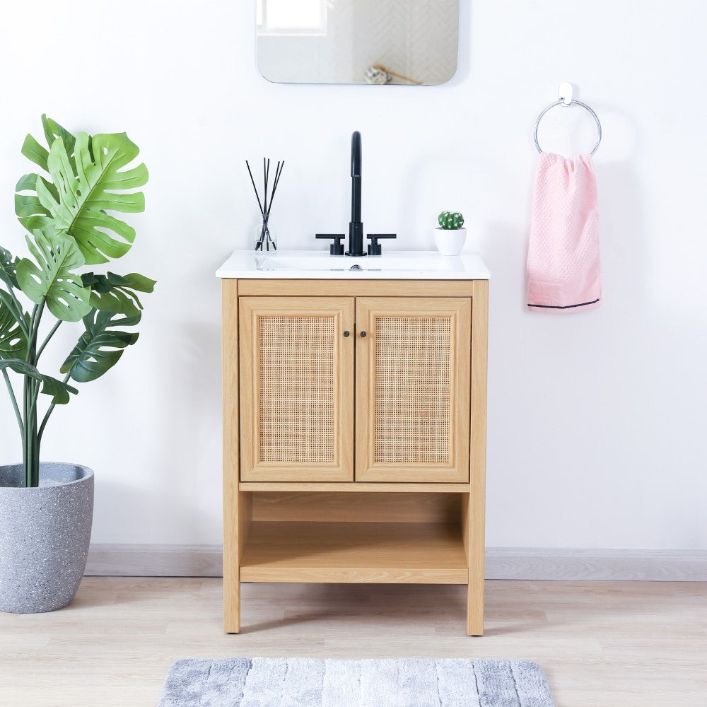 Orchid Rattan Modern Coastal 2-Shelf Bath Vanity Cabinet Only (Sink Basin Not Included)