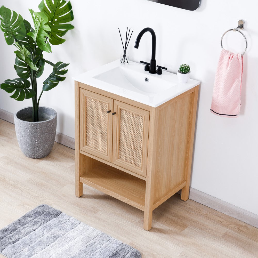 Orchid Rattan Modern Coastal 2-Shelf Bath Vanity Cabinet Only (Sink Basin Not Included)