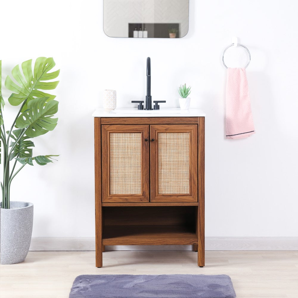 Orchid Rattan Modern Coastal 2-Shelf Bath Vanity Cabinet Only (Sink Basin Not Included)