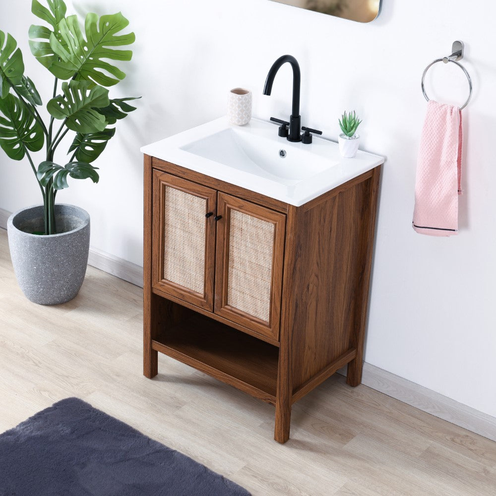 Orchid Rattan Modern Coastal 2-Shelf Bath Vanity Cabinet Only (Sink Basin Not Included)