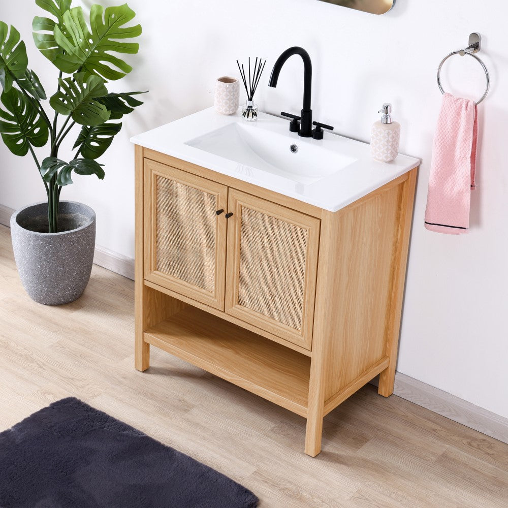 Orchid Rattan Modern Coastal 2-Shelf Bath Vanity Cabinet Only (Sink Basin Not Included)