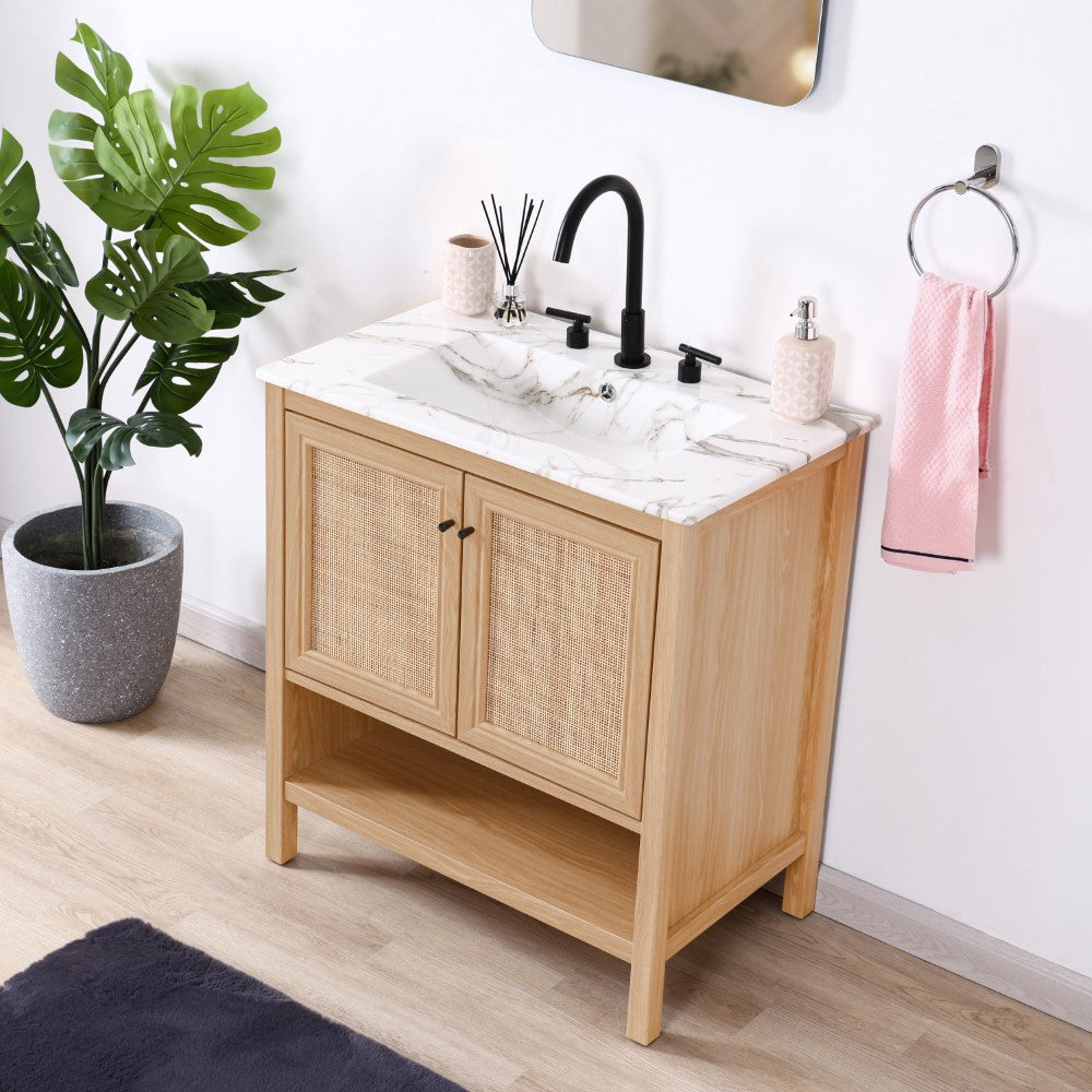Orchid Rattan Modern Coastal 2-Shelf Bath Vanity Cabinet Only (Sink Basin Not Included)