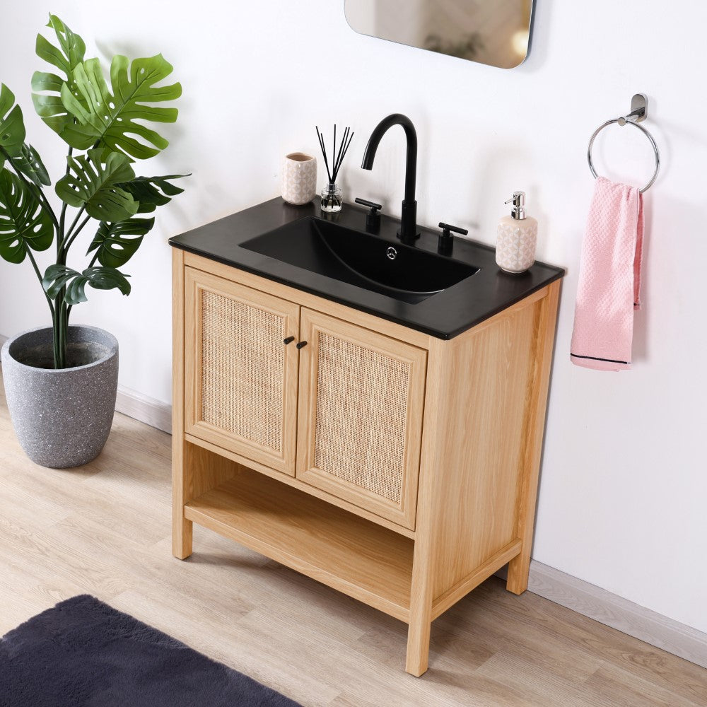 Orchid Rattan Modern Coastal 2-Shelf Bath Vanity Cabinet Only (Sink Basin Not Included)