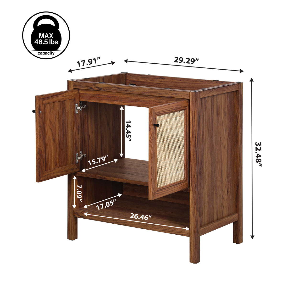 Orchid Rattan Modern Coastal 2-Shelf Bath Vanity Cabinet Only (Sink Basin Not Included)