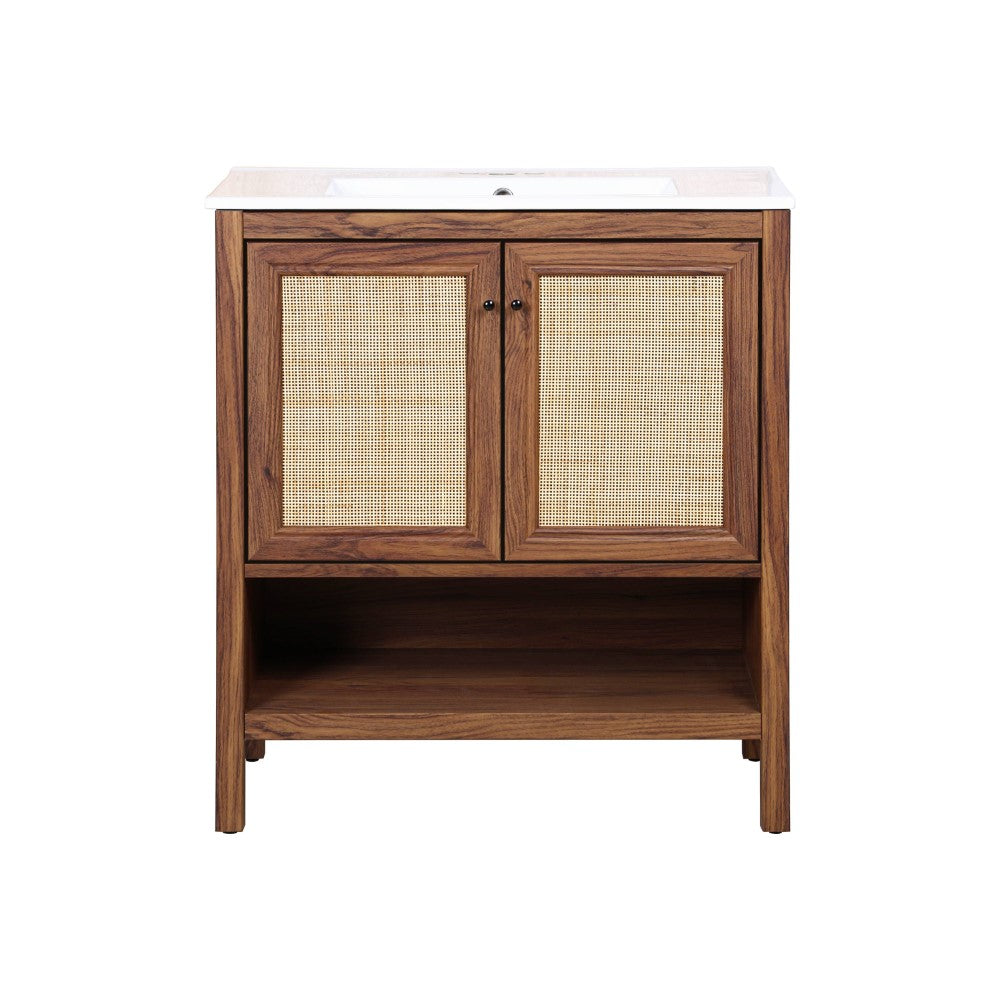 Orchid Rattan Modern Coastal 2-Shelf Bath Vanity Cabinet Only (Sink Basin Not Included)