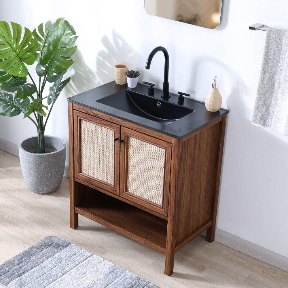 Orchid Rattan Modern Coastal 2-Shelf Bath Vanity Cabinet Only (Sink Basin Not Included)