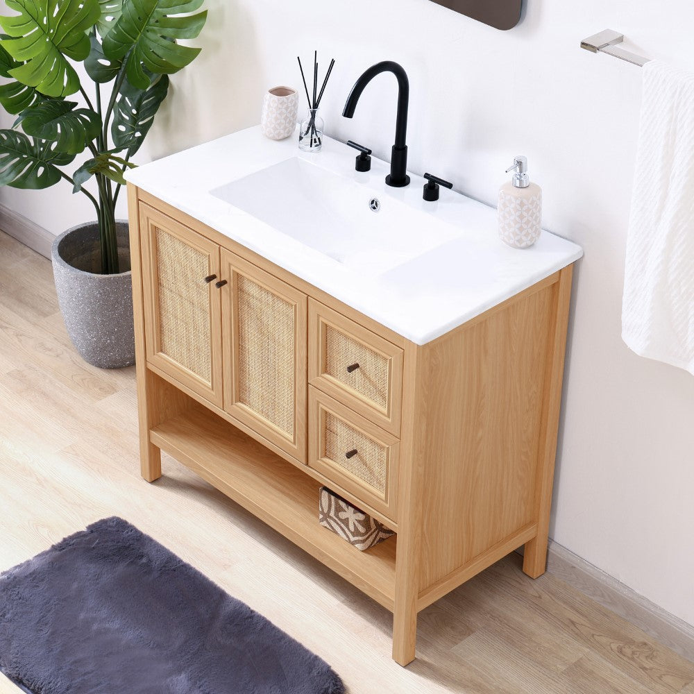 Orchid Rattan Modern Coastal 2-Shelf Bath Vanity Cabinet Only (Sink Basin Not Included)